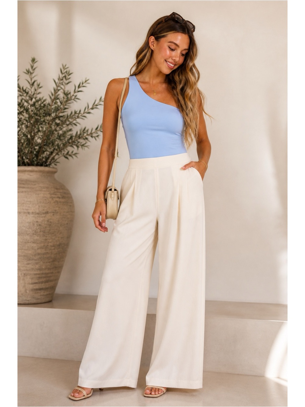 NWT Sleek One Shoulder Top - LIGHT BLUE